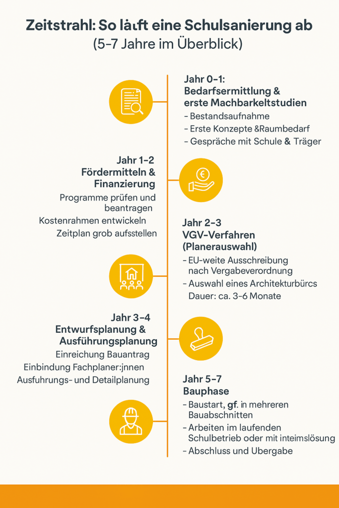 Der Zeitplan für Schulsanierungen umfasst mehrere Jahre.
